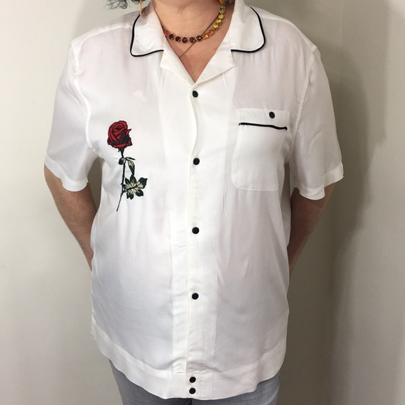 ASOS Tops - ASOS 2X rose embroidered button down retro NWOT